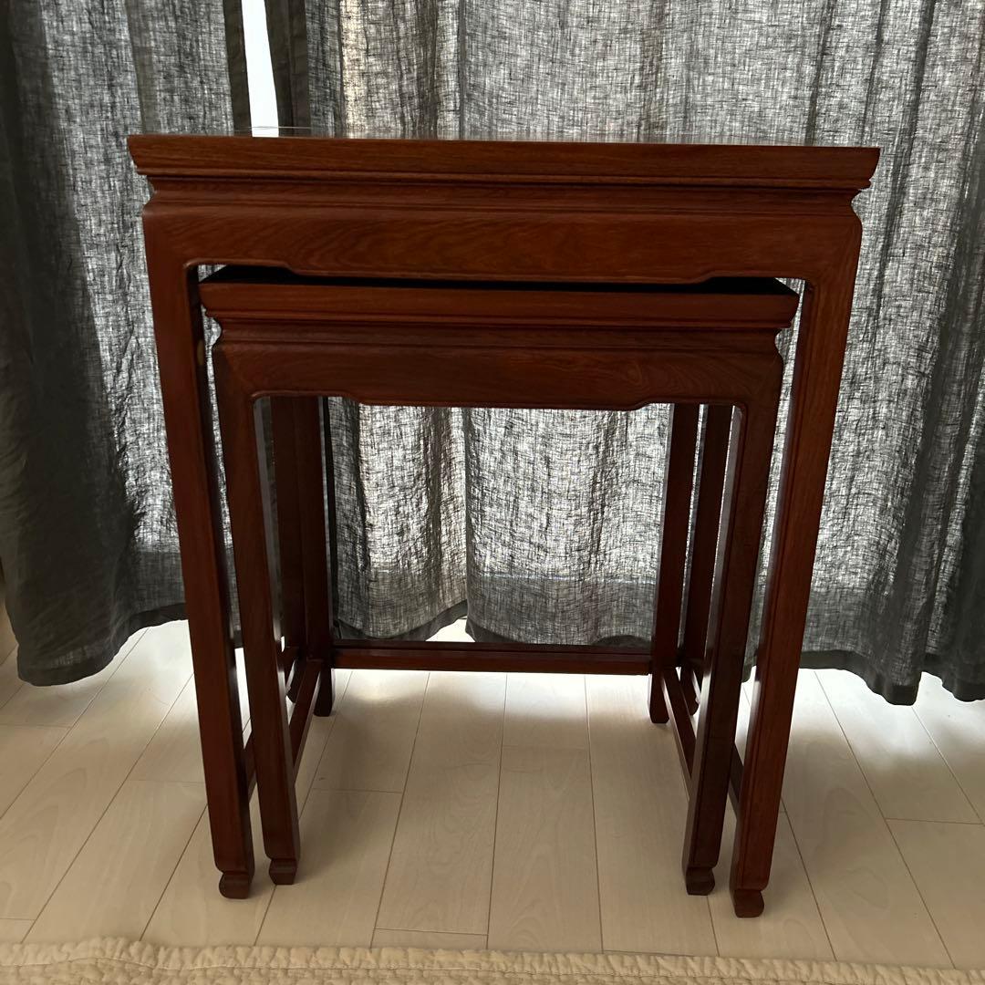 花梨サイドテーブル飾り台　花台ネストテーブル2点セット