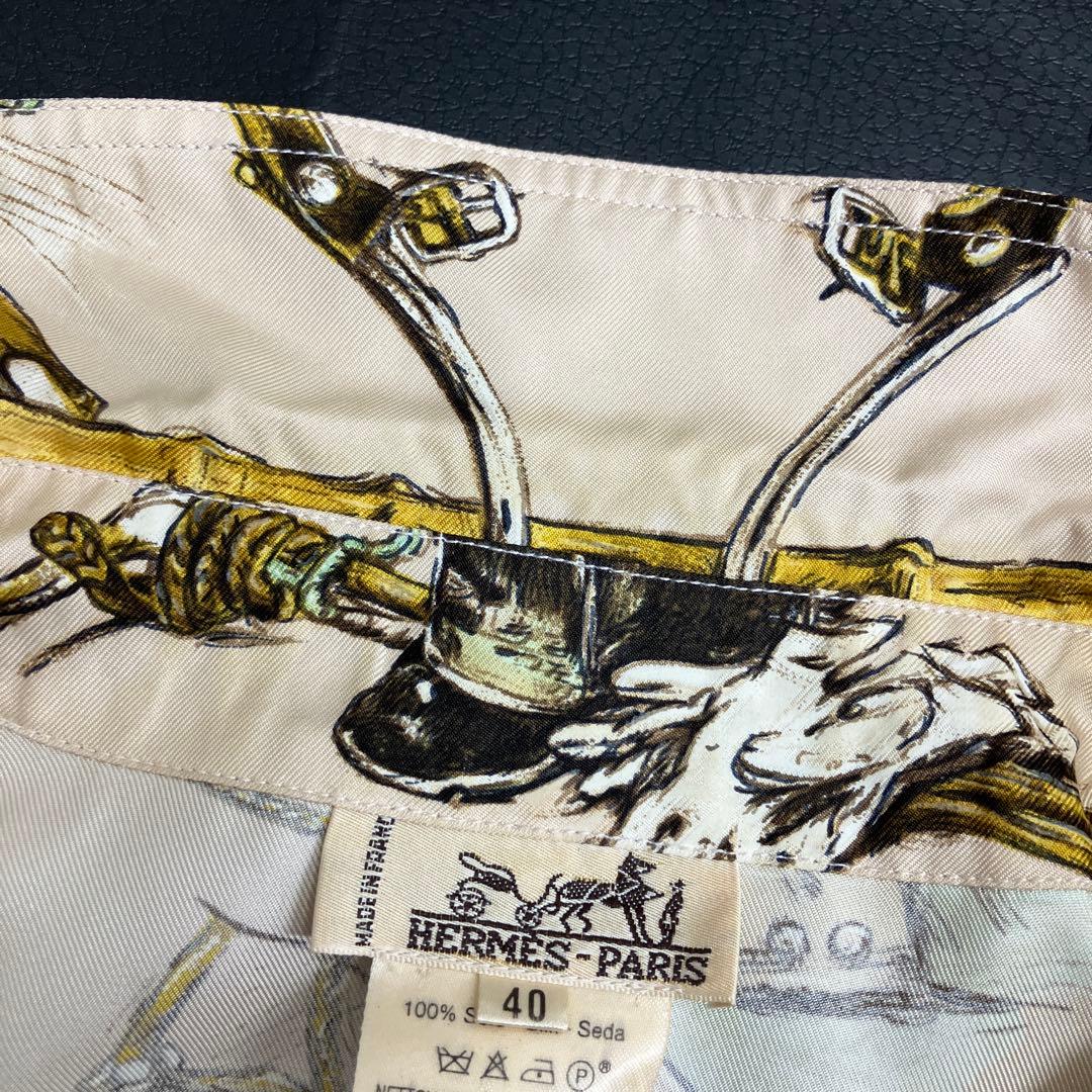 美品　エルメス　HERMES シルク　ブーツ柄　シャツ　ブラウス　40
