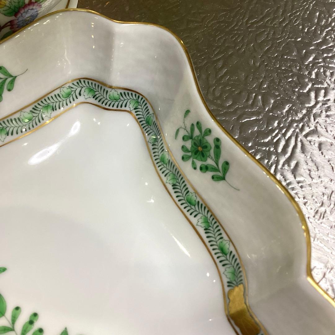 ヘレンド　アポニーグリーン　トライアングルディッシュ