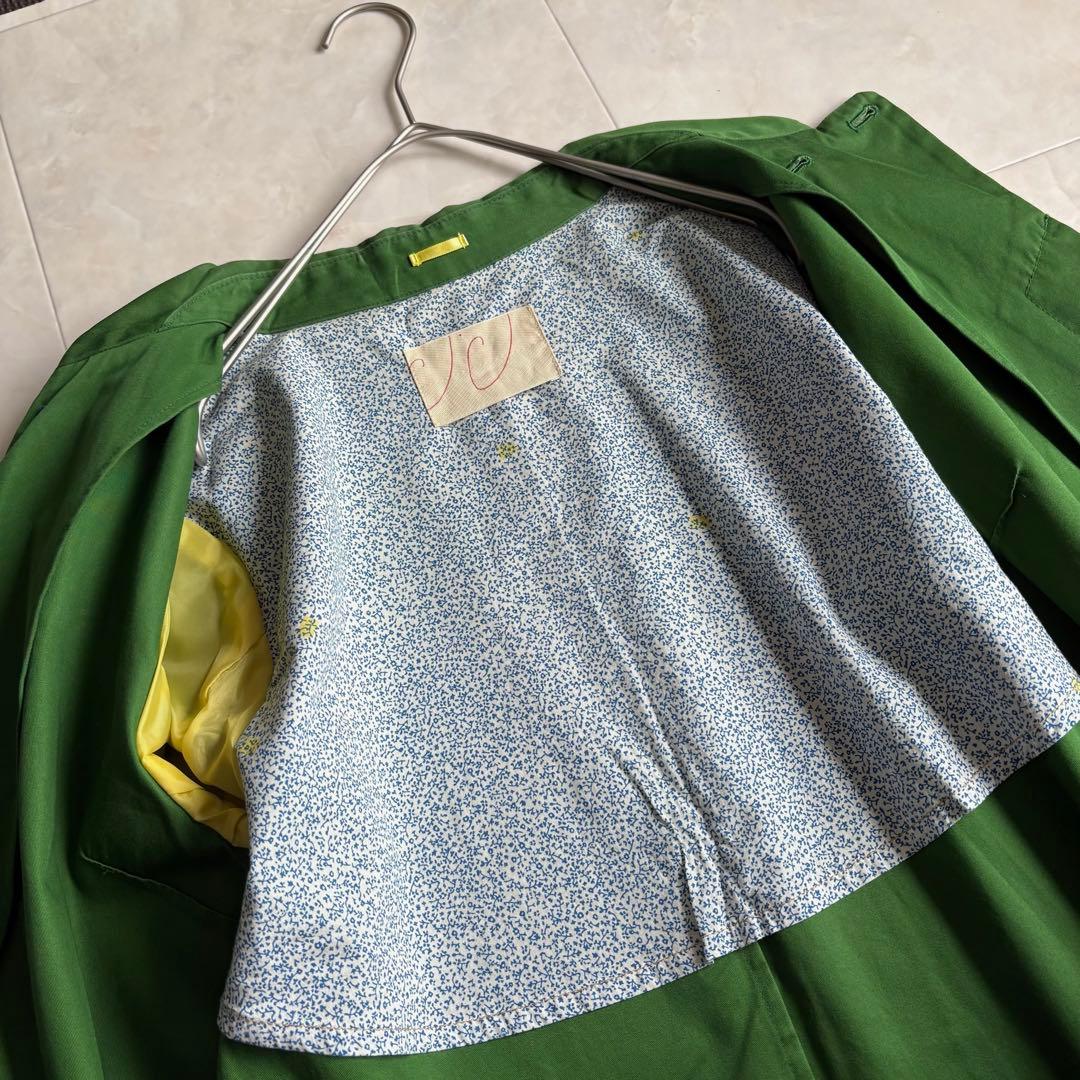 パラスパレス 綿ステンカラー比翼ロングコート 緑 3 花柄裏地 日本製