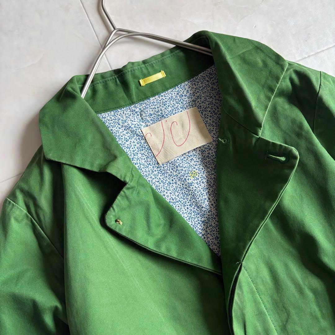 パラスパレス 綿ステンカラー比翼ロングコート 緑 3 花柄裏地 日本製
