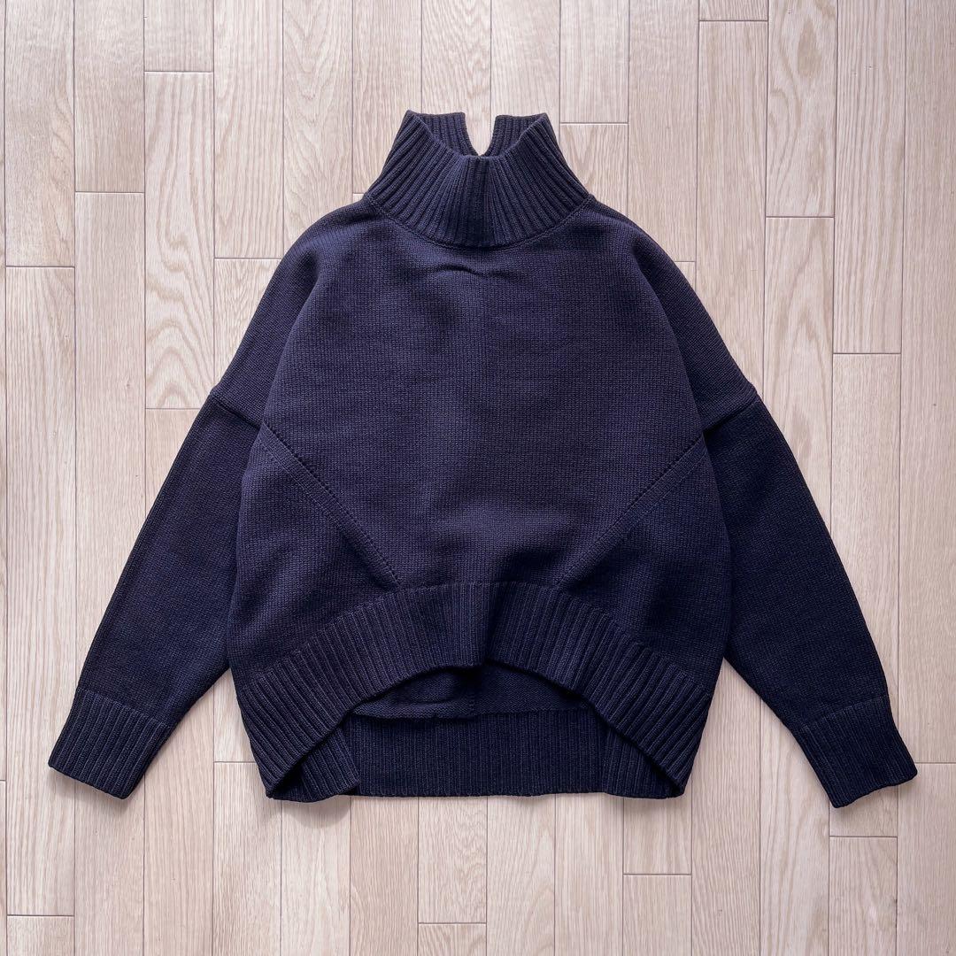 【ネイビー】CINOH オーバーサイズハイネックニット 38 チノ ウール100