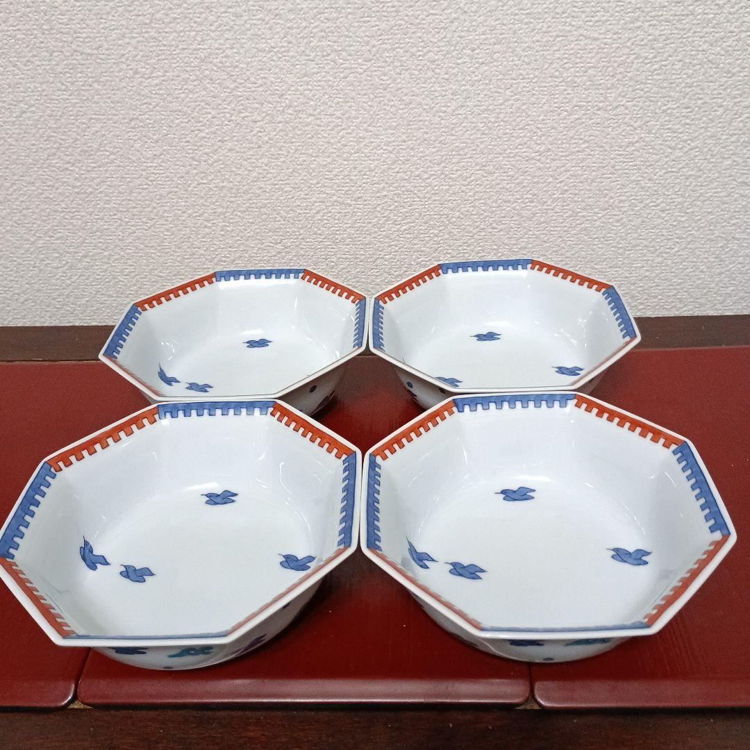 有田焼　館林弘明　鳥絵　八角皿　 4枚　保管品