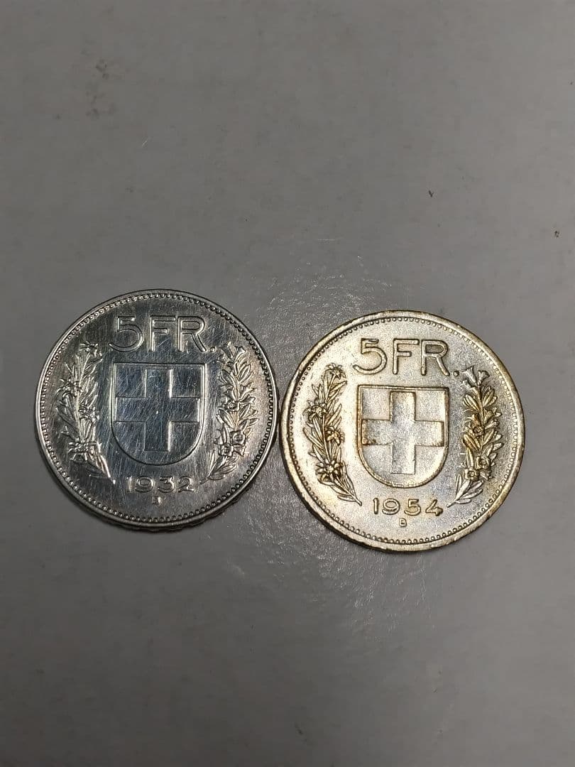 hab014 スイスフラン 5FR銀貨 1932年,1954年 ２枚セット