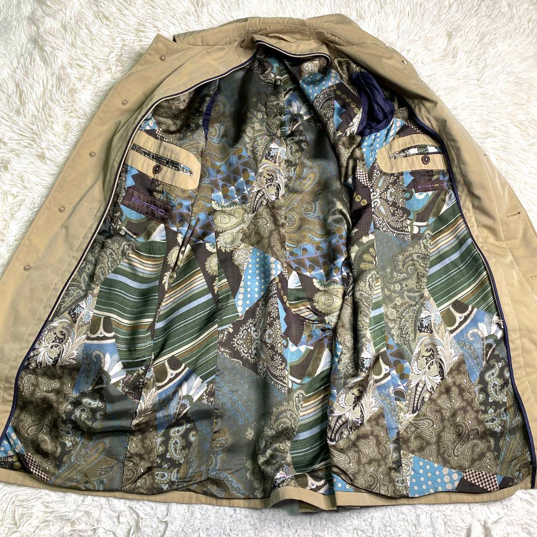 良品✨Etro ステンカラーコート ライナー ペイズリー 総柄 レザー 綿 L