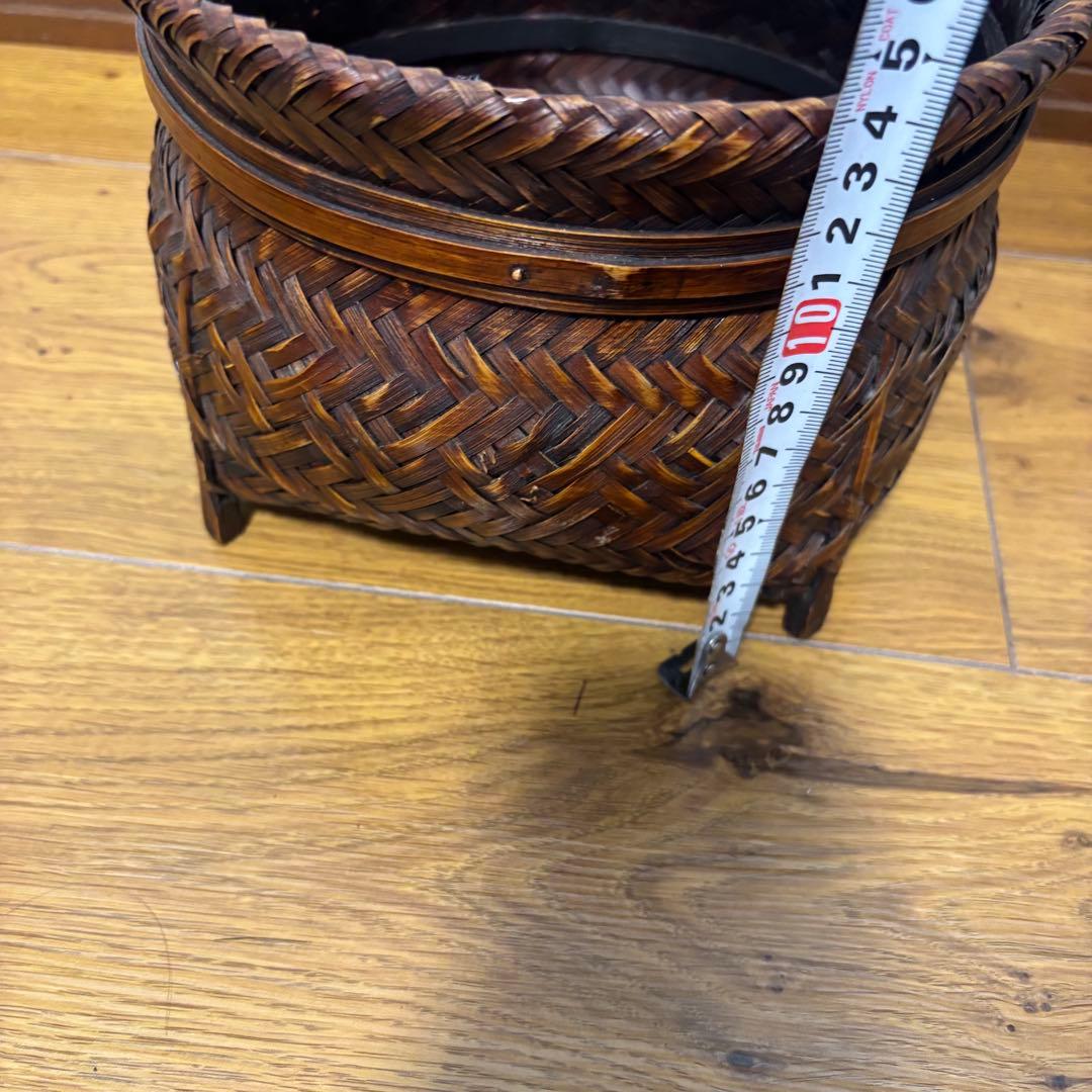 【良品】蓋付き　籠　アンティーク　竹細工　骨董　大小２個セット