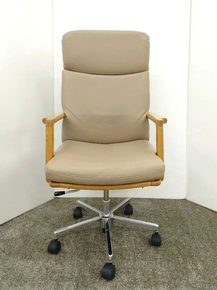 浜本工芸 無垢材 昇降式 レザー デスクチェア DSA-5200 回転チェア