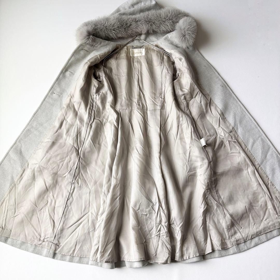 2952yハロッズ　フォックスファーロングコート　グレー　M 日本製