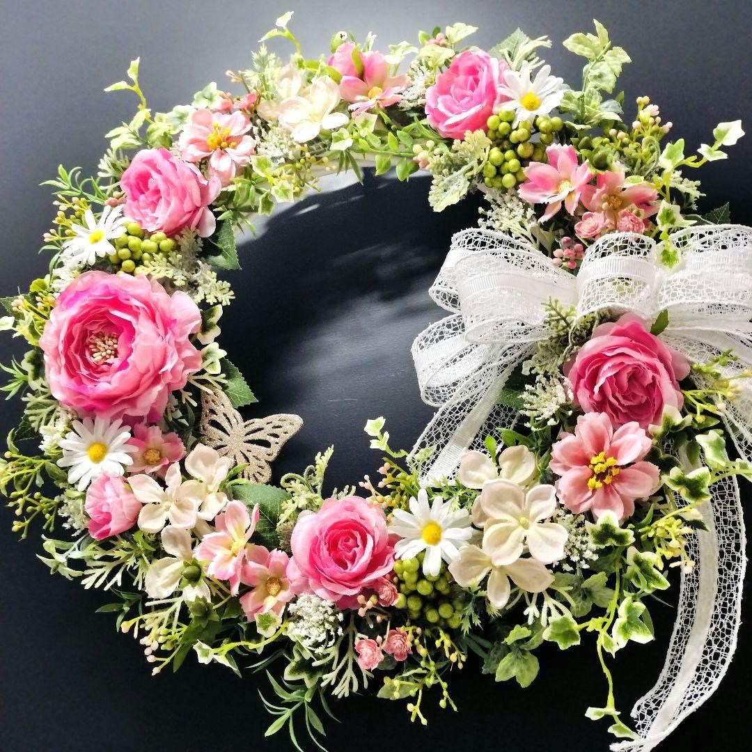 商品名【萌々】ゆきこ♥ラナンキュラスとローズのフラワーリース 春リース