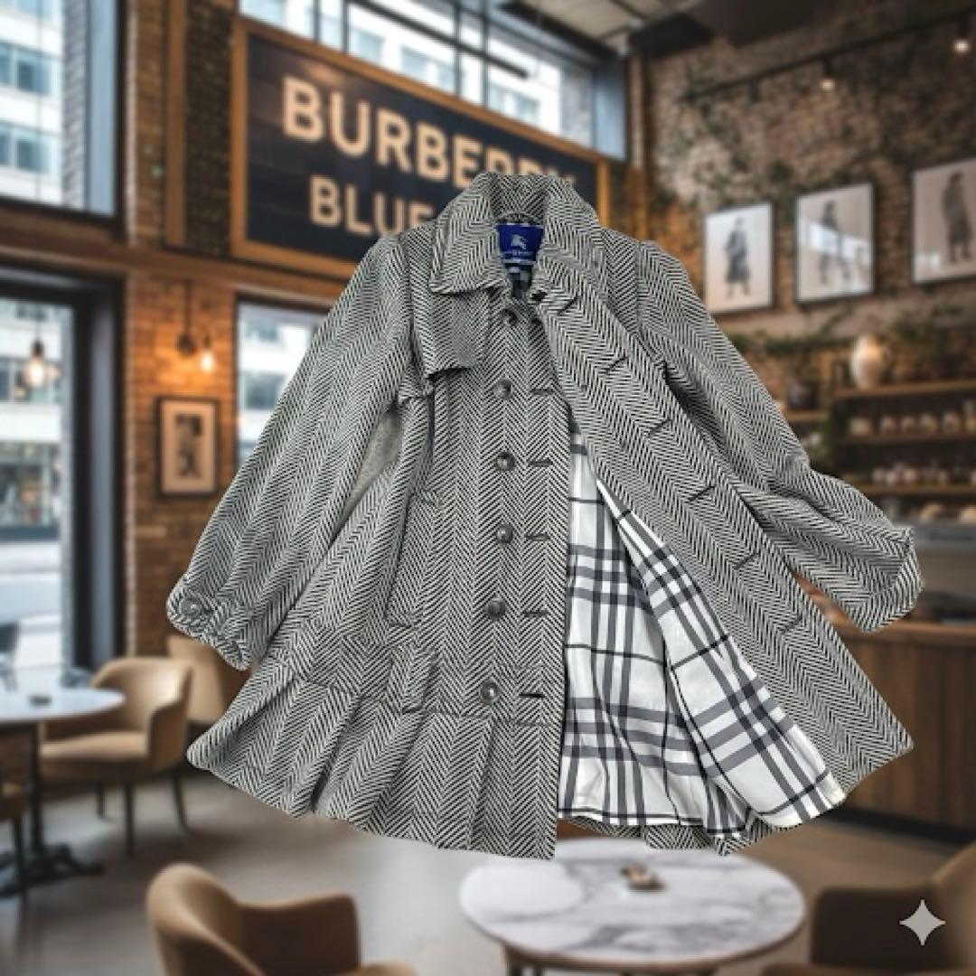 バーバリーブルーレーベル ヘリンボーン柄 トレンチコート シルバーボタン