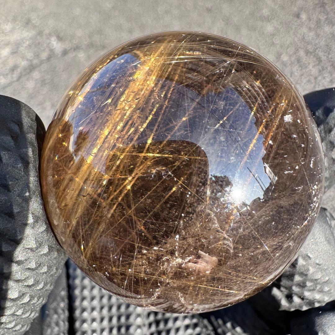 M-46ゴールドルチル丸玉　針入りルチルクォーツスフィア　天然石　44mm