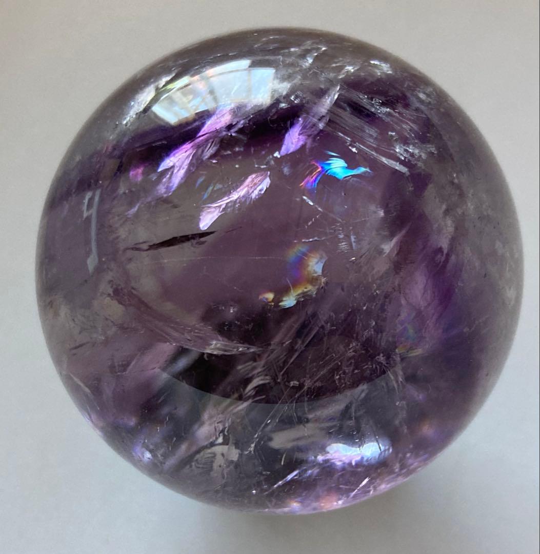 希少　天然石　トラピッチェ　ファントム　アメジスト　スフィア　六角形　虹入り