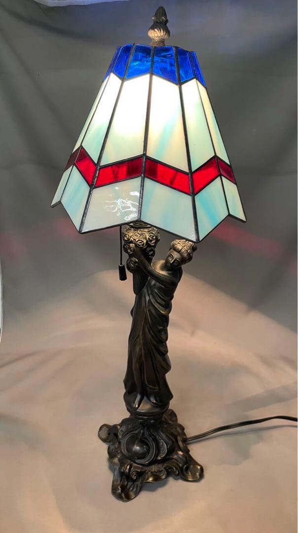 青　ステンドグラス　紐付　フロアランプ