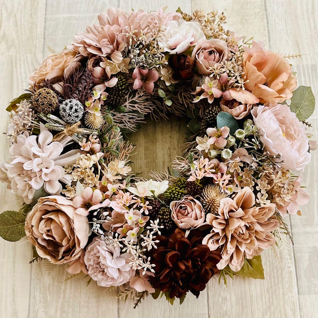 フラワーリース ナチュラルリース 玄関リース ニュアンスカラー アンティーク 大