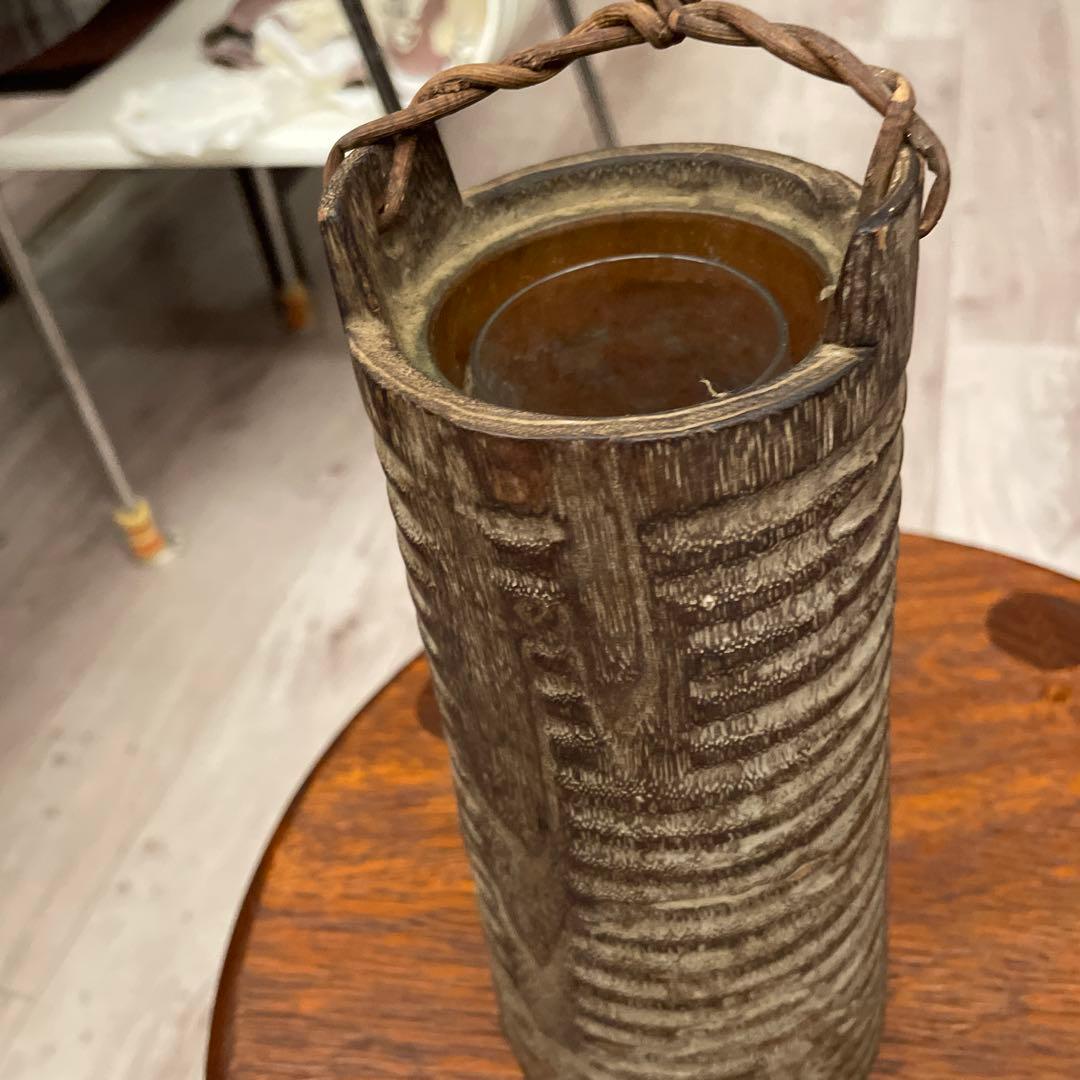 木製花器 ロープハンドル付き