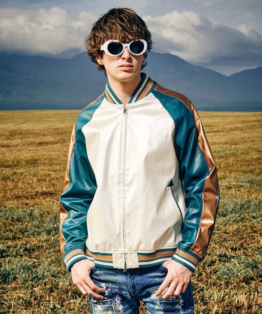 新品未使用タグ付き　glamb シンセレザー スカジャン ベージュ Mサイズ