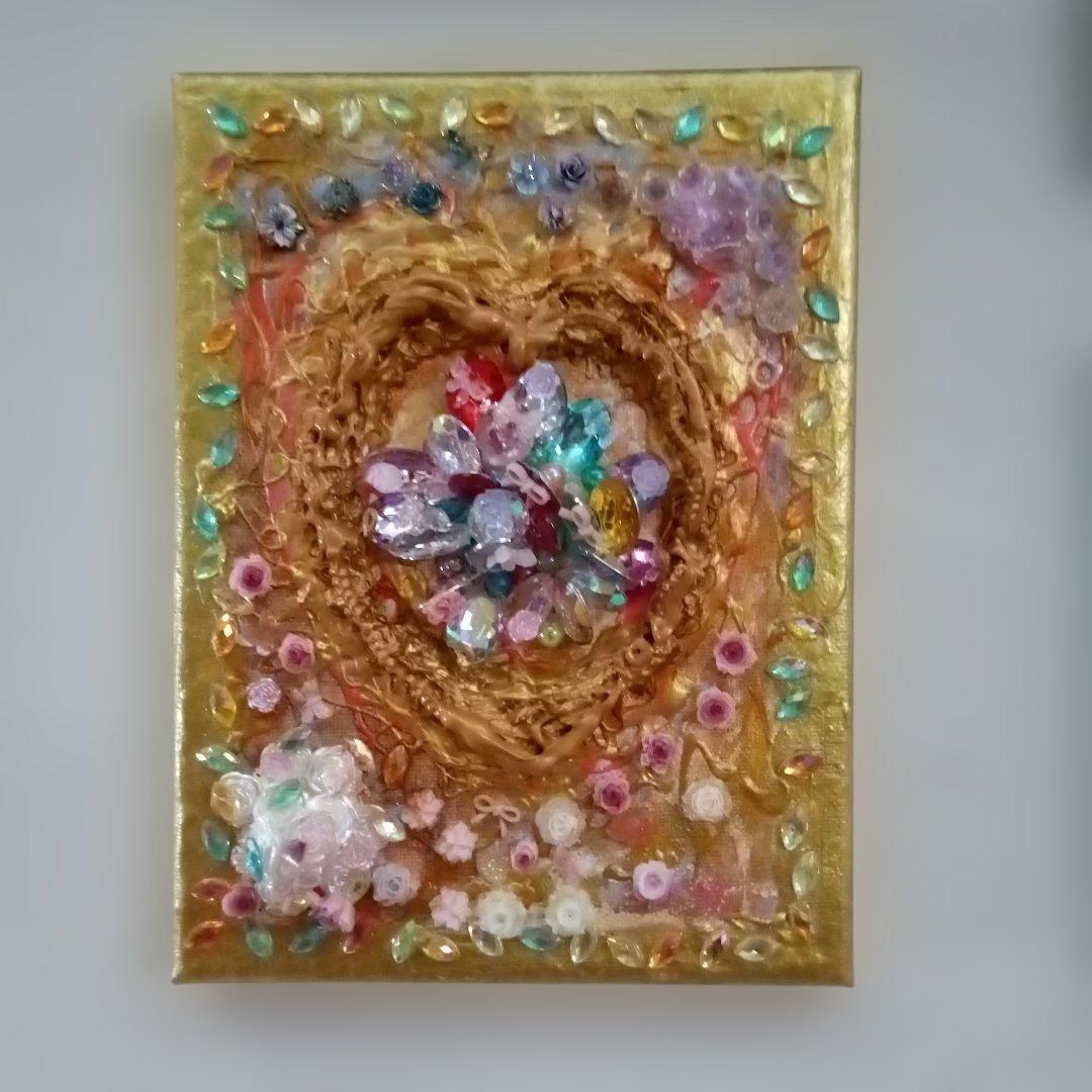 壁掛けアート　ハートアート♥️　金箔漆等使用　縁結び　良縁祈願　　　一点物