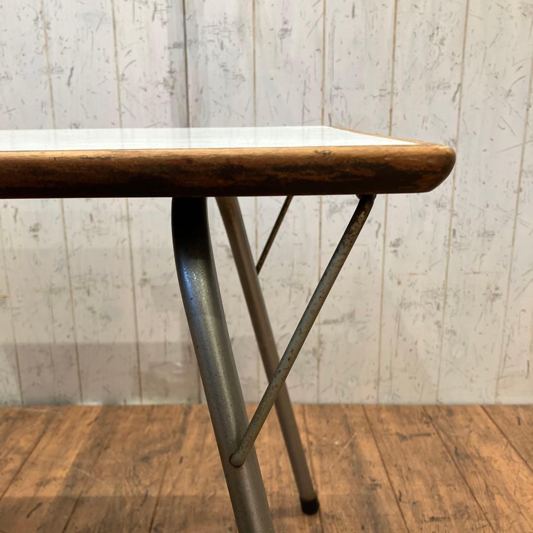 昭和レトロ 折りたたみ テーブル 机 鉄足テーブル デスク 勉強机 木製