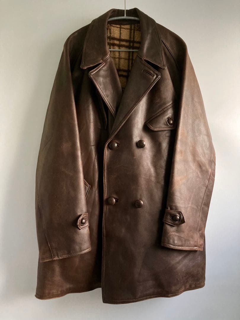 ジャケット・アウター 40s French Vintage Leather Aviator Coat