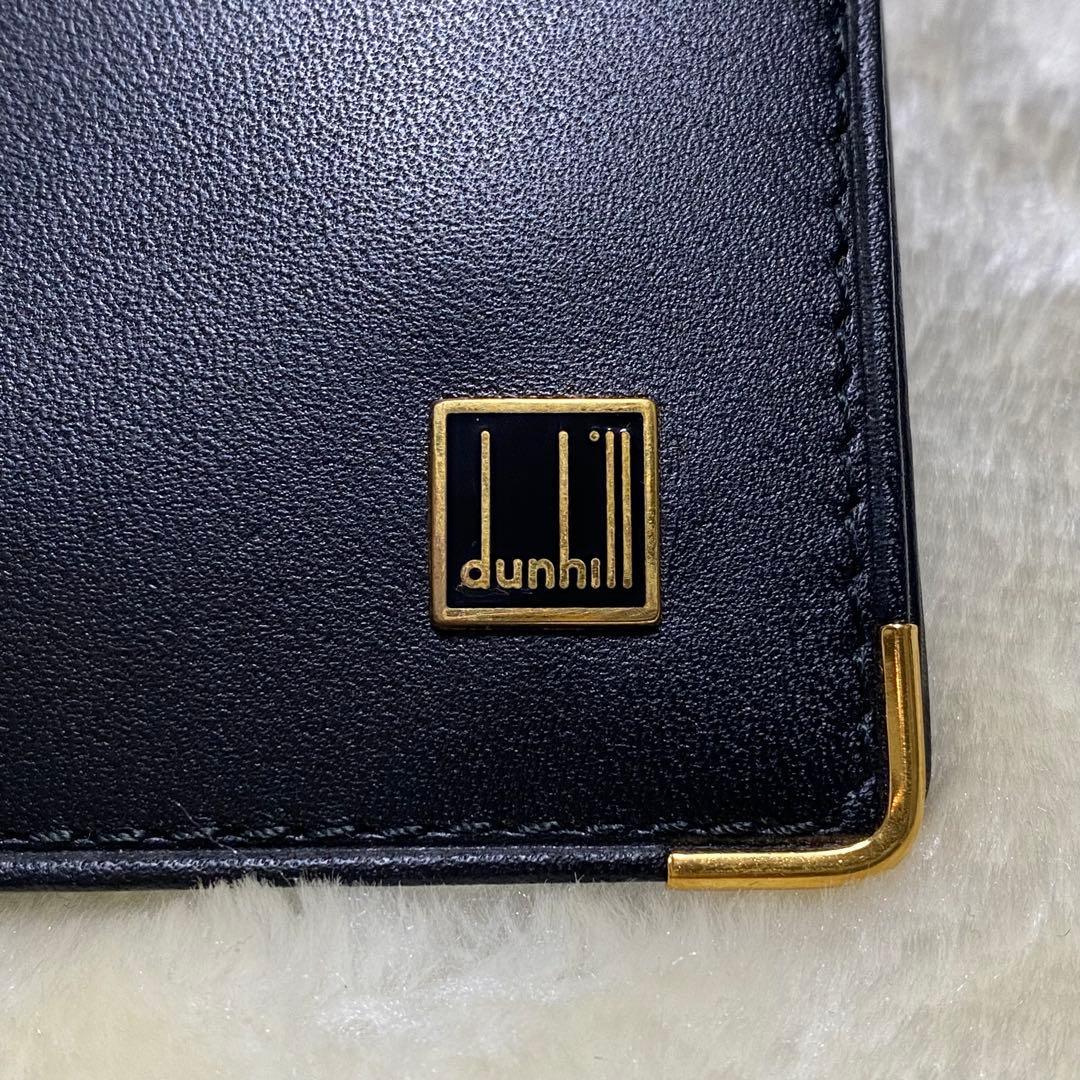 新品保管品✨ダンヒル　二つ折り財布　札入れ　黒レザー　ロゴ　ゴールド金具