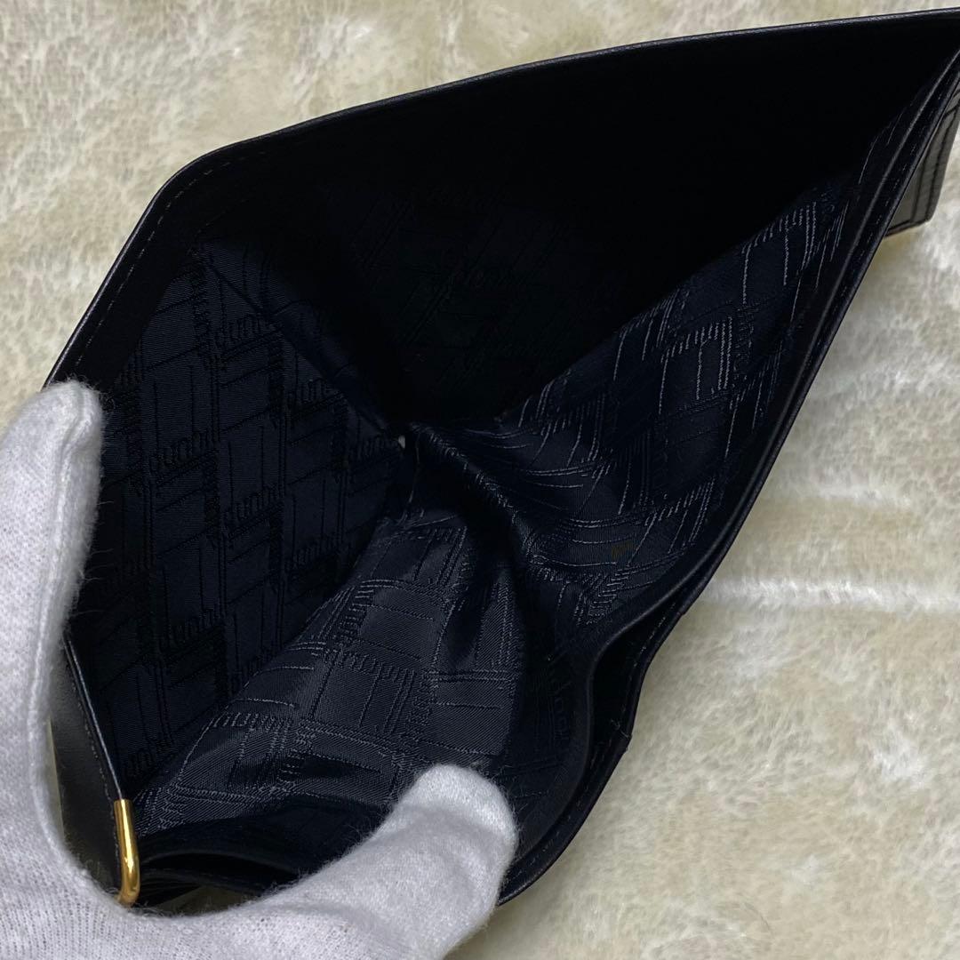 新品保管品✨ダンヒル　二つ折り財布　札入れ　黒レザー　ロゴ　ゴールド金具
