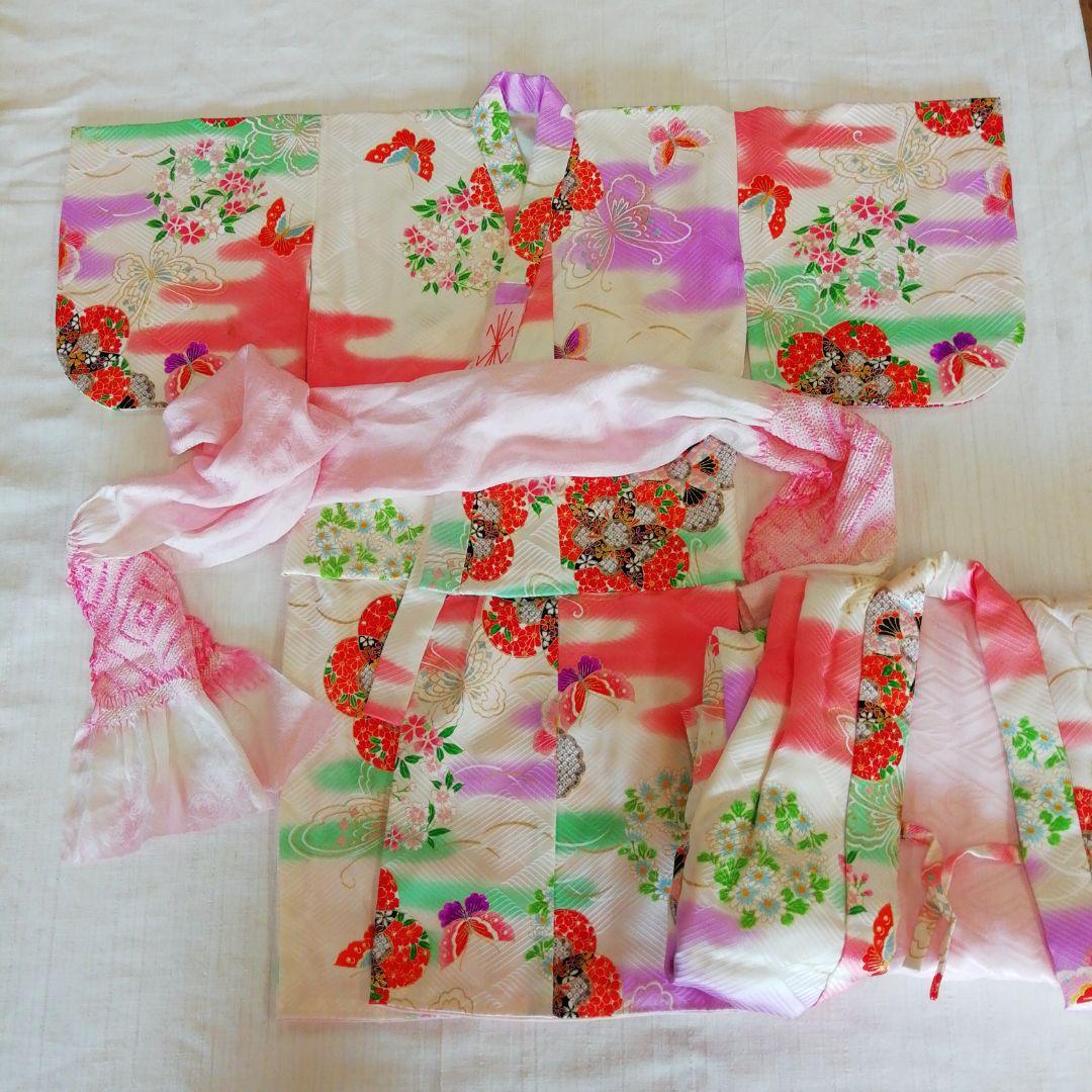 ちゃんちゃんこ付きとても愛らしいお嬢様用着物▪化繊▪七五三、お正月、お誕生日に！