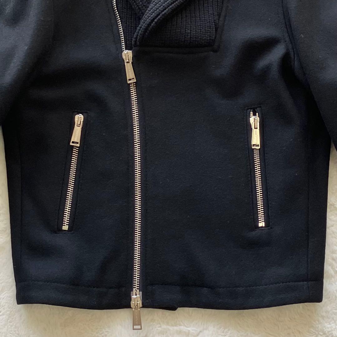 極上品 ディースクエアード ショールカラー ライダースジャケット ブラック 44