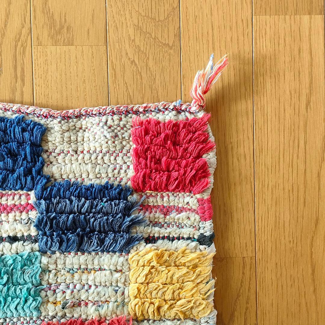 ヴィンテージ モロッコ製 カラフル チェックラグ 203×102cm