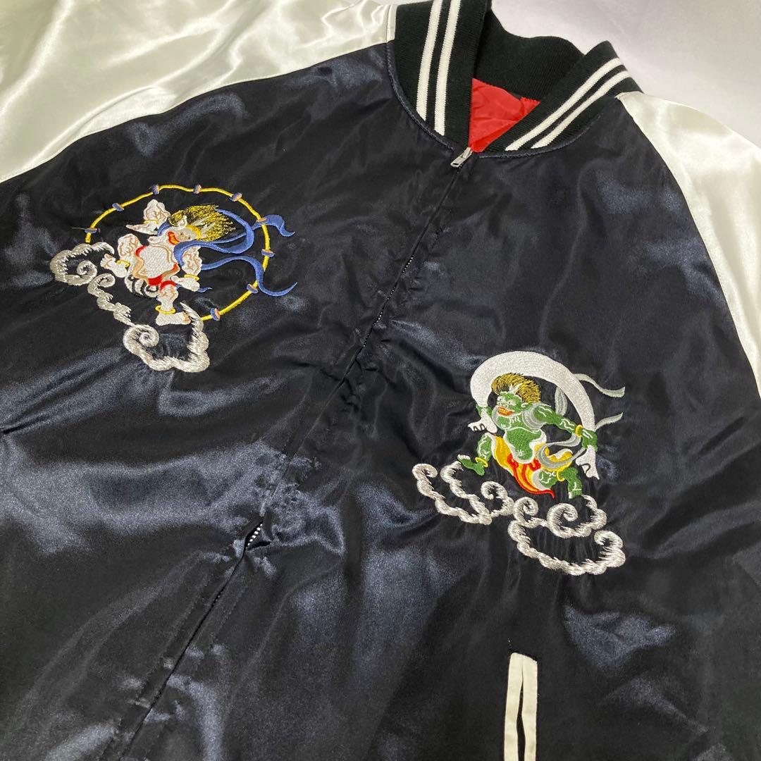 5L ハンダ洋服店 スカジャン 風神雷神 龍 刺繍　横須賀 ブルゾン 黒