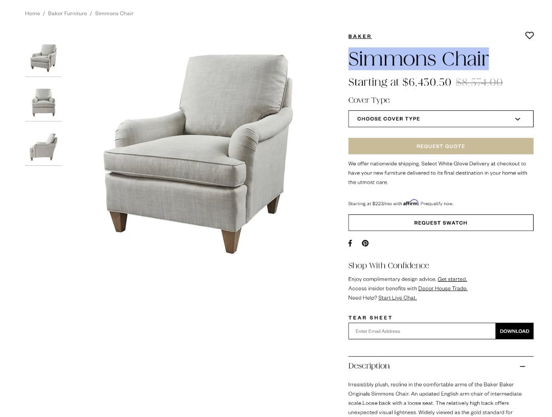 ✨高級家具 Baker Furniture 1人掛けソファ アームチェア ◎K1