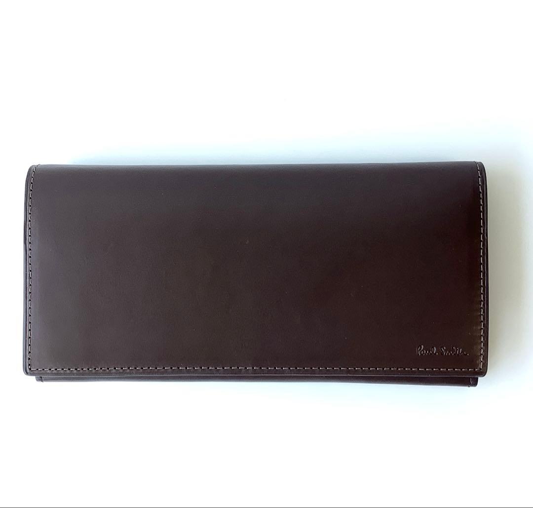 新品★ポールスミス★ベジタンストライプトリムかぶせ長財布★ダークブラウン茶