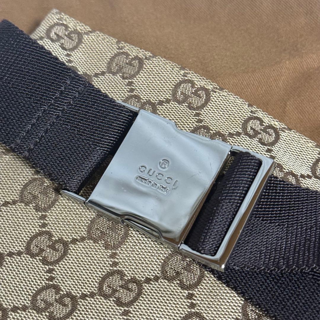 GUCCI グッチ GGキャンバス ボディバッグ ブラウン レザー