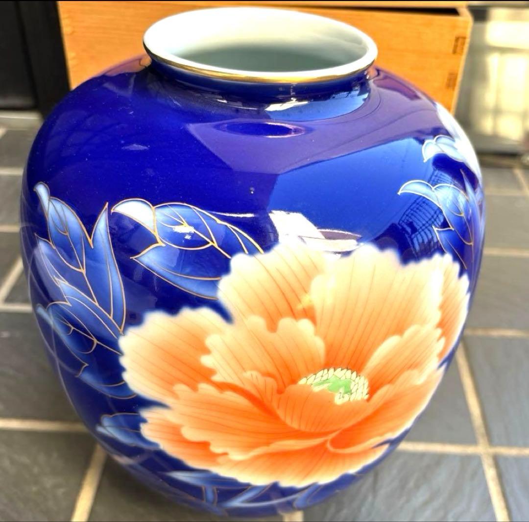 【新品未使用】深川製磁　花瓶　花器　青　金彩　金縁　インテリア