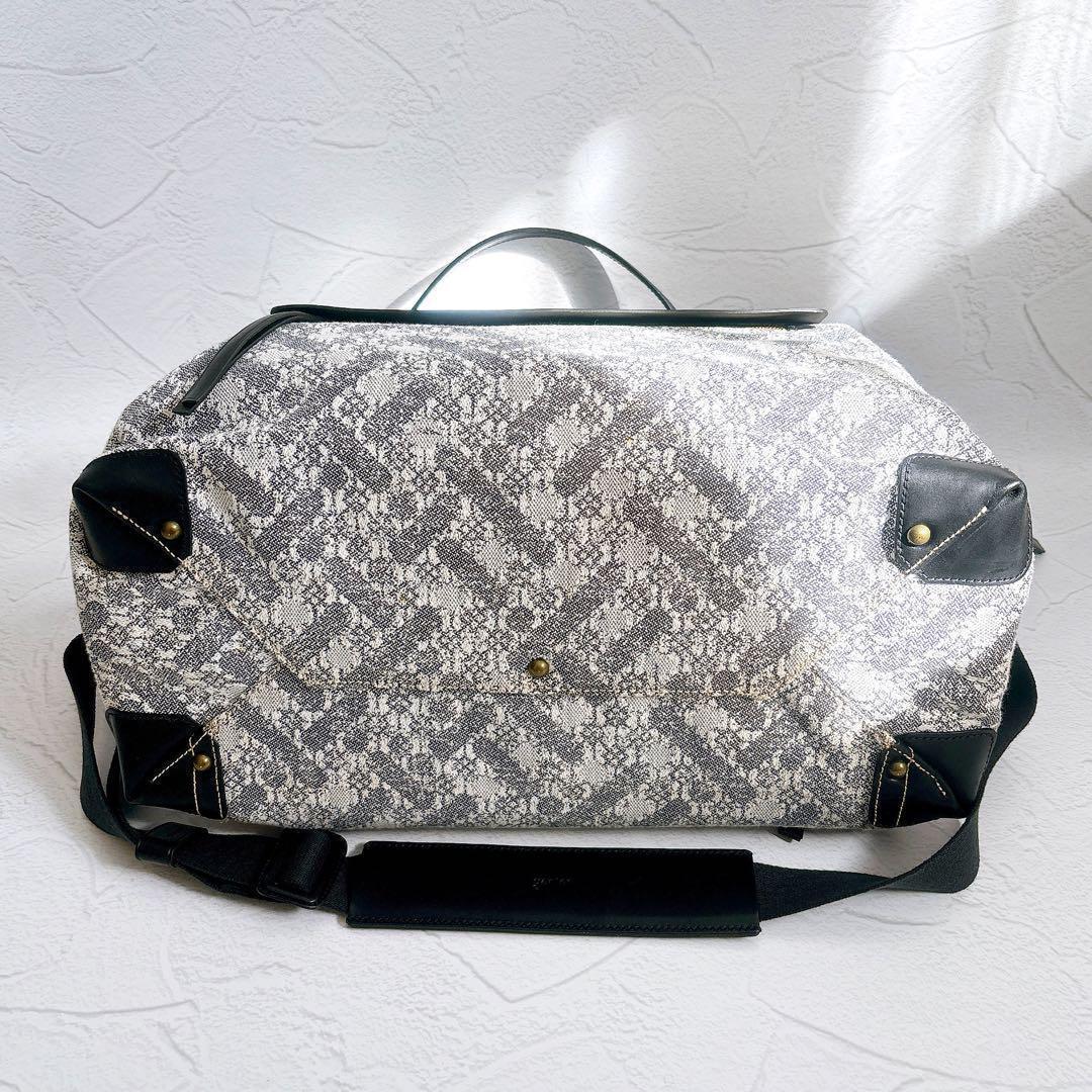 《20周年限定》genten ジャカードハタ ボストンバッグ 和紙 レザー 美品