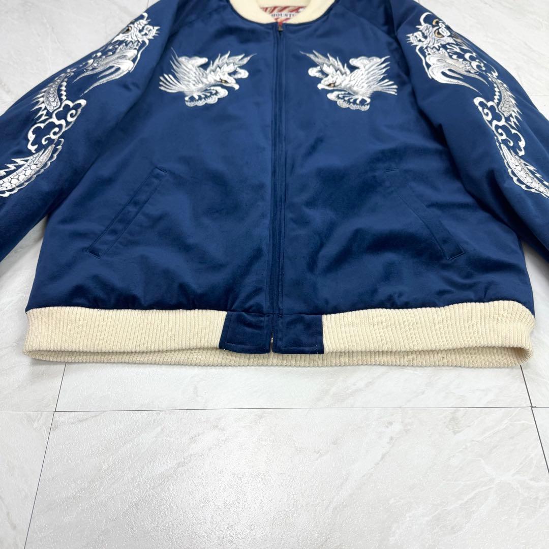 Houston スカジャン 別珍 龍 鳥 ベロア 刺繍 L ネイビー