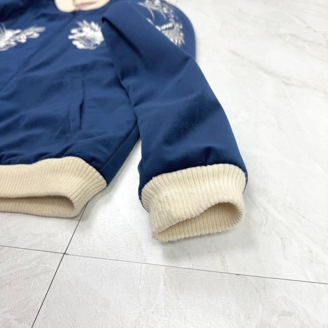 Houston スカジャン 別珍 龍 鳥 ベロア 刺繍 L ネイビー