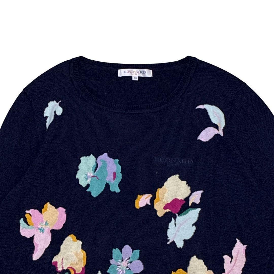 美品✨LEONARD レオナール ニット セーター 花柄 長袖 40 コットン