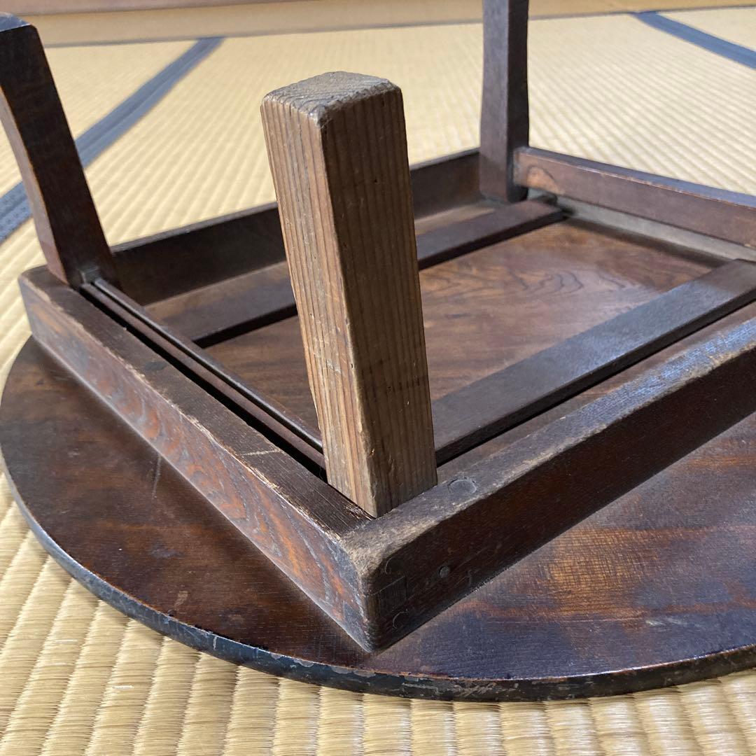 昭和感満載　味のある　ちゃぶ台　木製円形　座卓　折りたたみ式　昭和レトロ