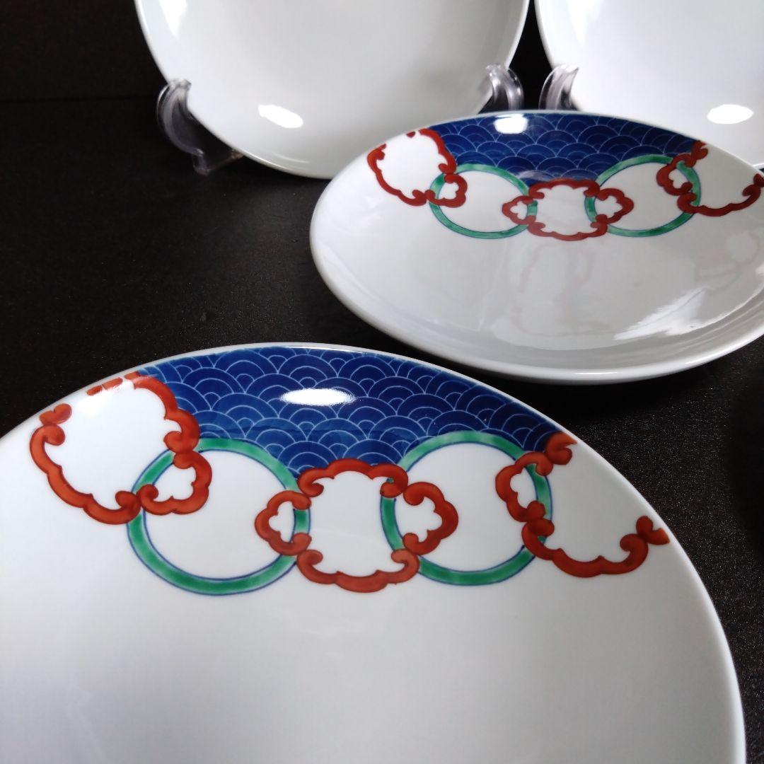 未使用 鍋島焼紫芳舎 伊万里 彩鍋島 中皿5枚 銘々皿　お祝い