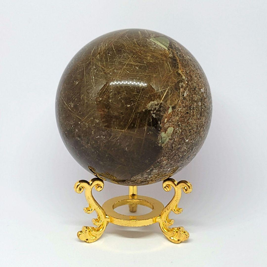 ☆天然石☆ゴールドルチルクォーツ ガーデン共生 スフィア　丸玉