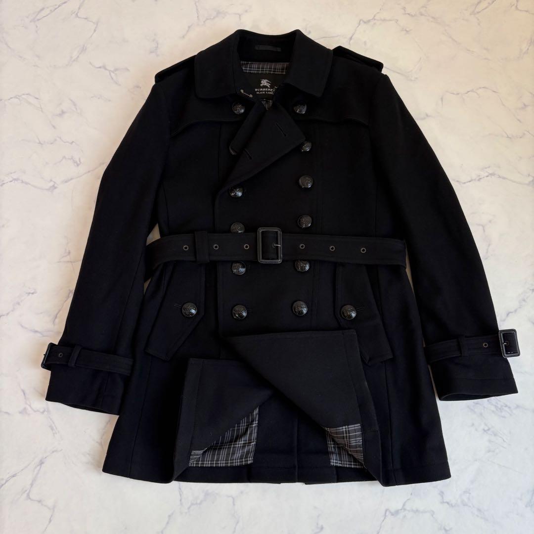 新品 バーバリーブラックレーベル カシミヤ混 ナポレオンコート 黒 M 三陽商会
