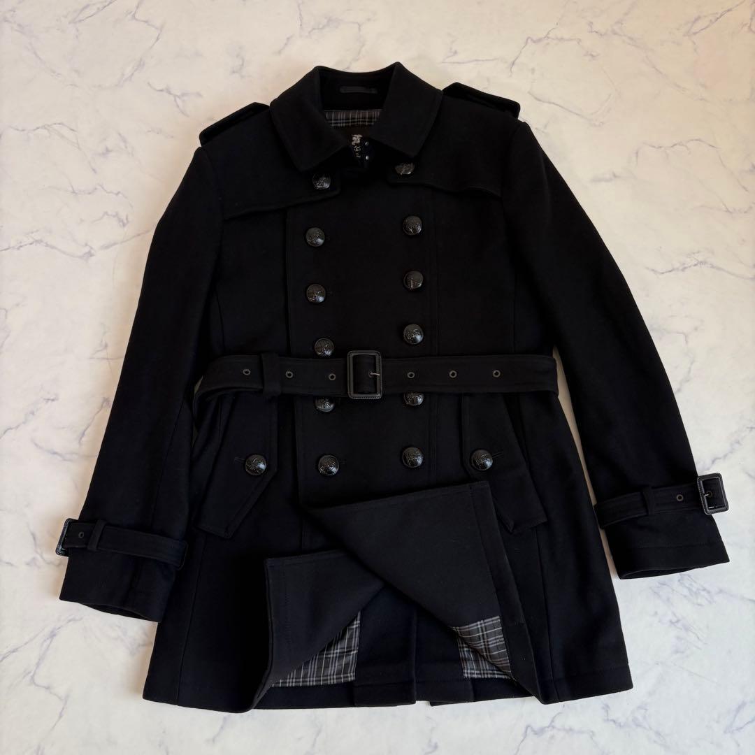 新品 バーバリーブラックレーベル カシミヤ混 ナポレオンコート 黒 M 三陽商会