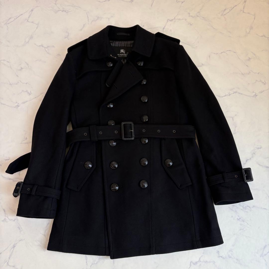 新品 バーバリーブラックレーベル カシミヤ混 ナポレオンコート 黒 M 三陽商会