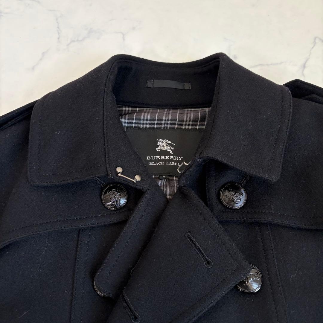 新品 バーバリーブラックレーベル カシミヤ混 ナポレオンコート 黒 M 三陽商会