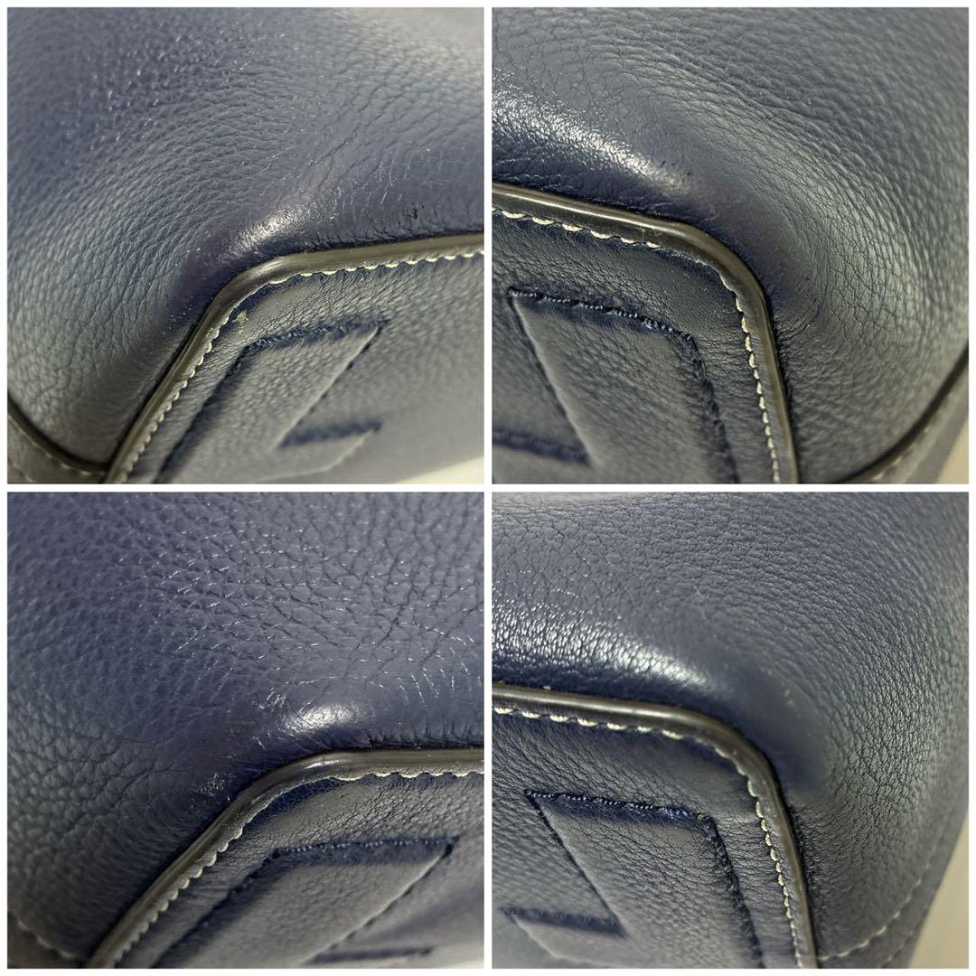 希少　トリーバーチ　トートバッグ　パンチングロゴ　A4可　レザー　ネイビー