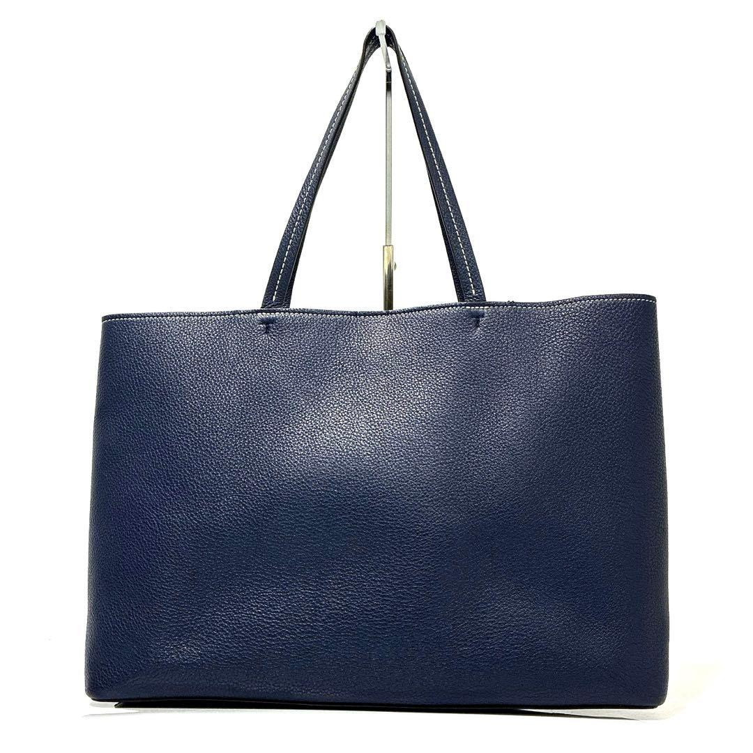 希少　トリーバーチ　トートバッグ　パンチングロゴ　A4可　レザー　ネイビー