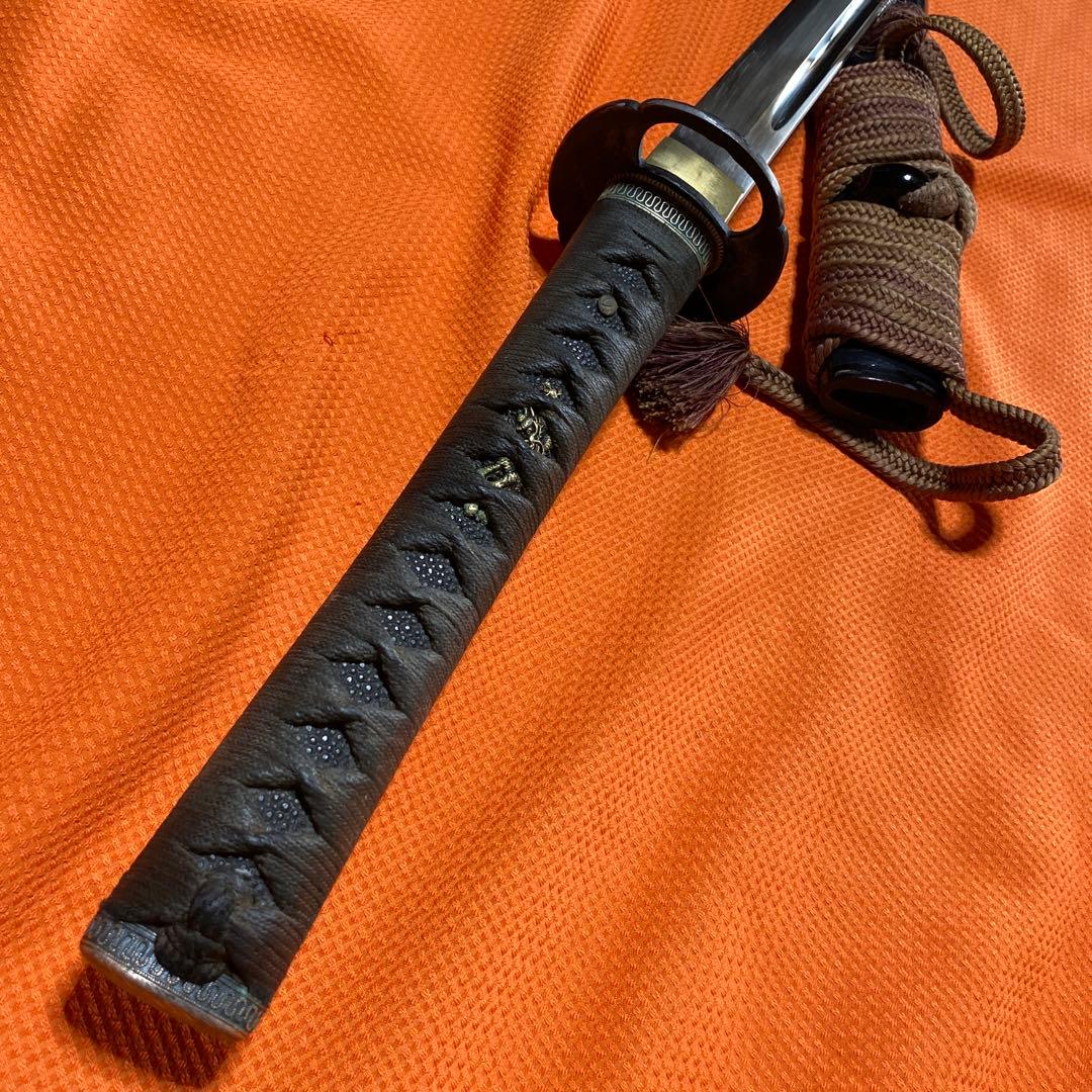 高級居合刀 黒柄黒鮫皮 木瓜透し丸鍔 濃紺呂鞘