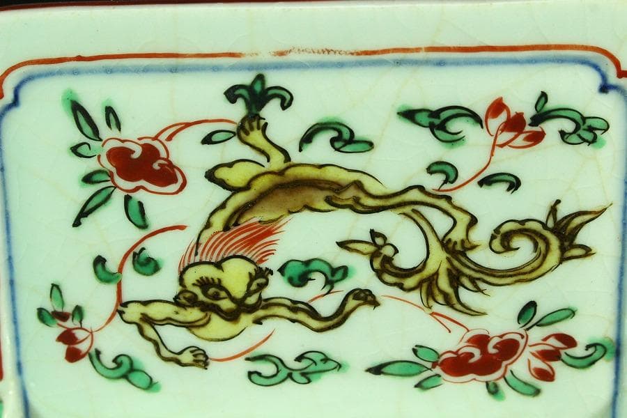 中国美術 色絵 唐子紋 硯屏 文房四宝(K-A944)