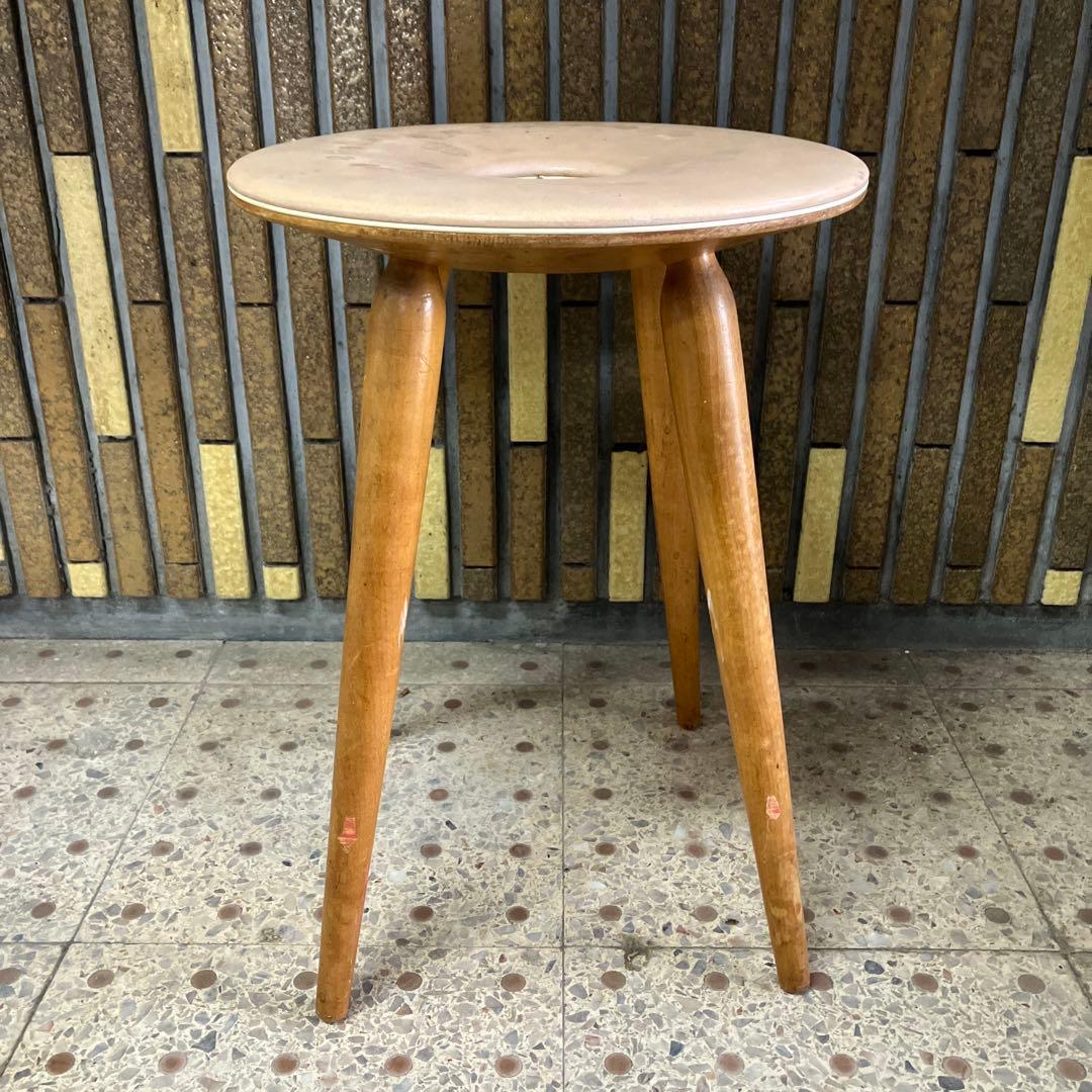 A2 昭和レトロ 天童木工 リングスツール 丸スツール 4本脚 木製椅子 古家具