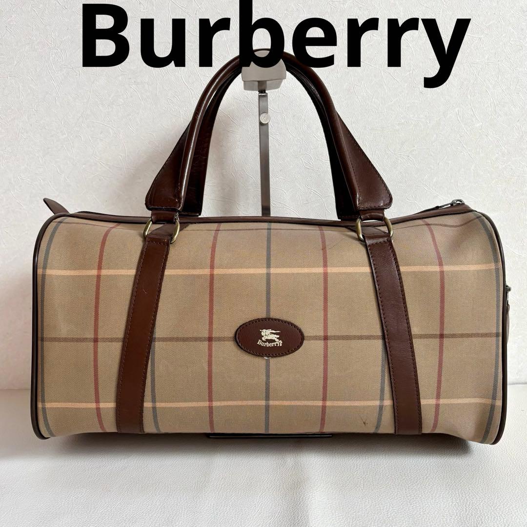 【良品】【バーバリー】ボストンバッグ 旅行カバン 玉虫色 チェック